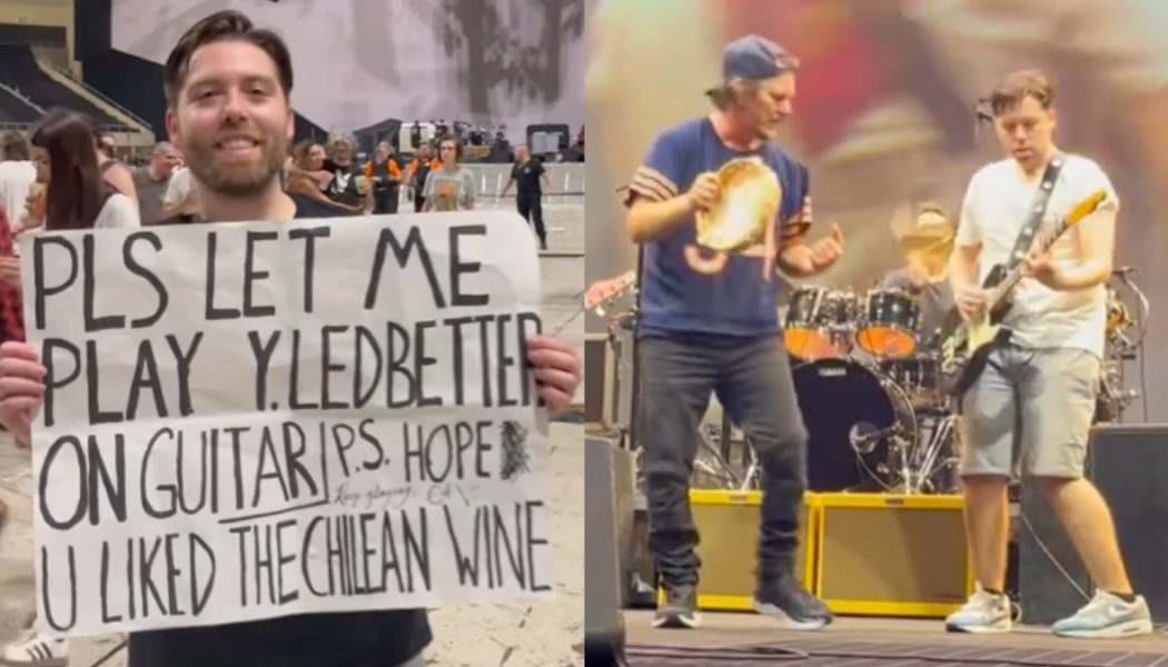 Pearl Jam fan travels 7,000 miles, bribes Eddie Vedder with wine to play "Yellow Ledbetter" with band on stage
