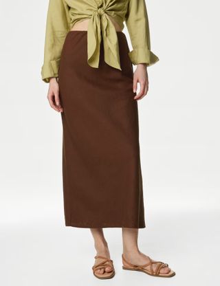 M&S Collection, Linen Blend Midaxi Slip Skirt