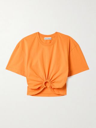 Cropped Gathered Cotton-Jersey T-Shirt