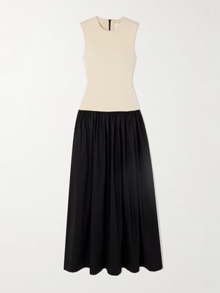 Two-Tone Stretch-Knit and Organic Cotton-Poplin Maxi Dress