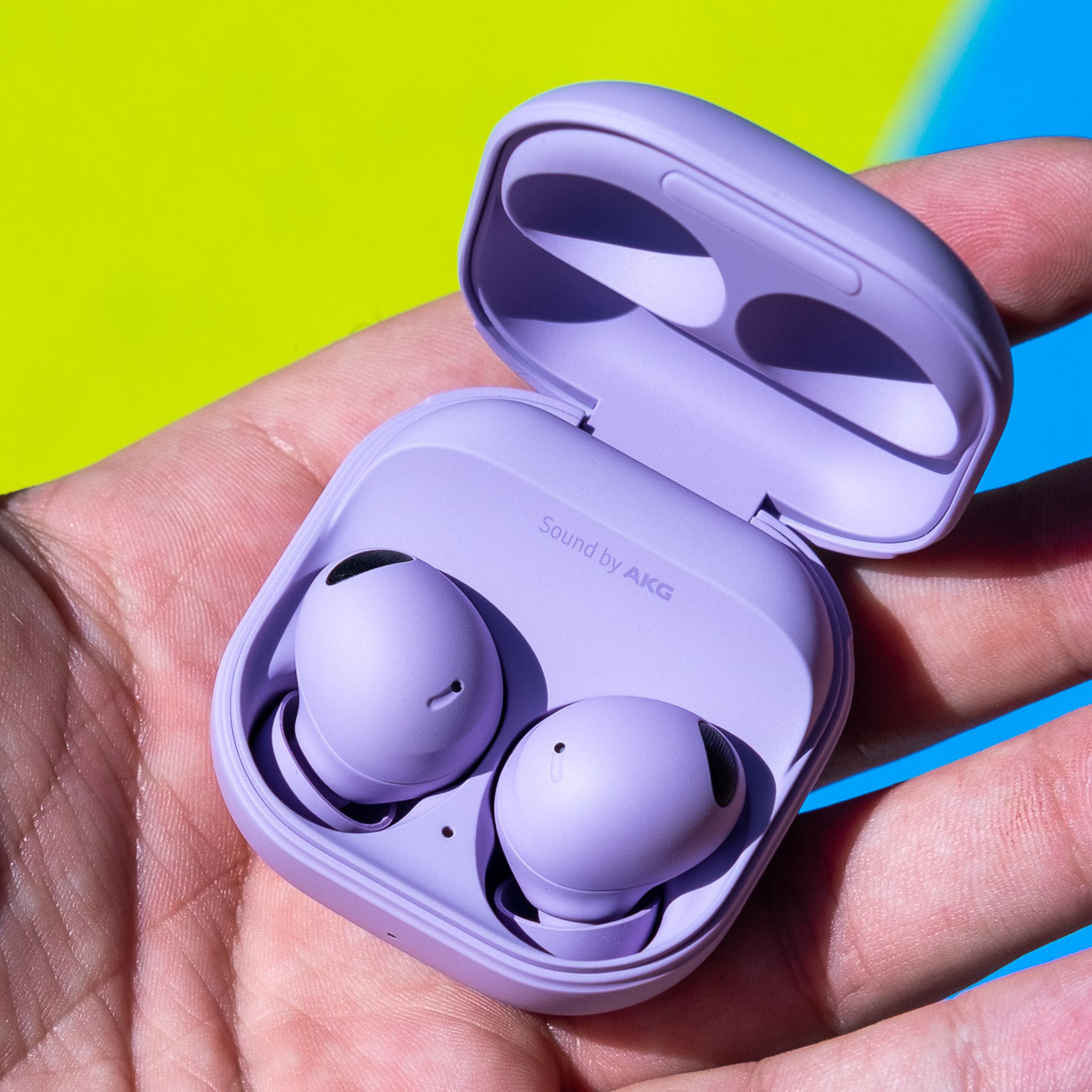 A photo of Samsung’s purple Galaxy Buds 2 Pro.