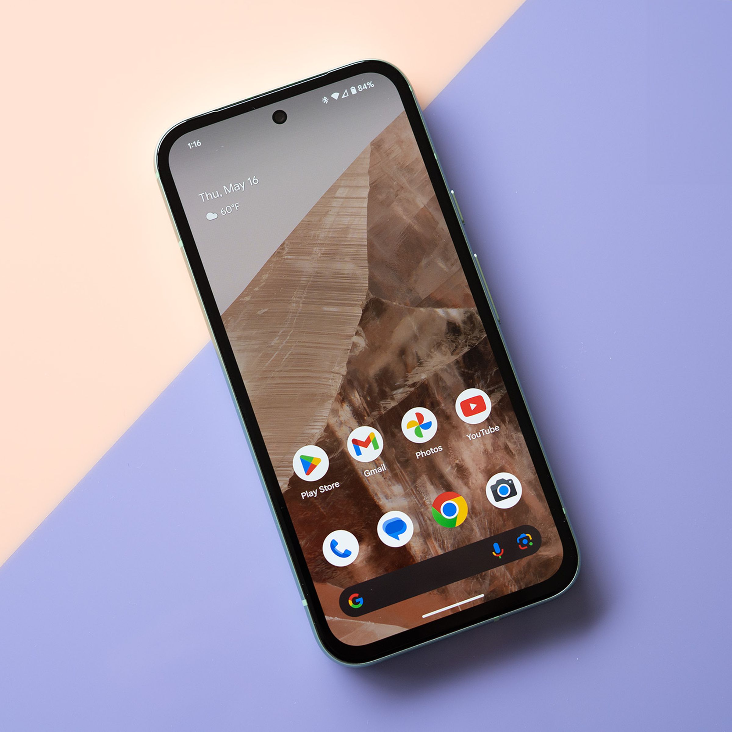 Google Pixel 8A showing homescreen.