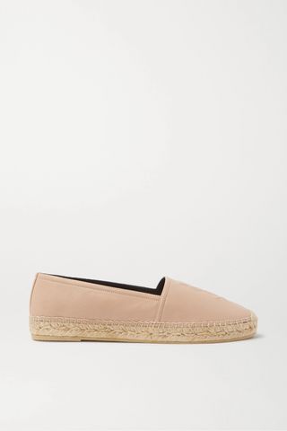 Logo-Embossed Beige Leather Espadrilles