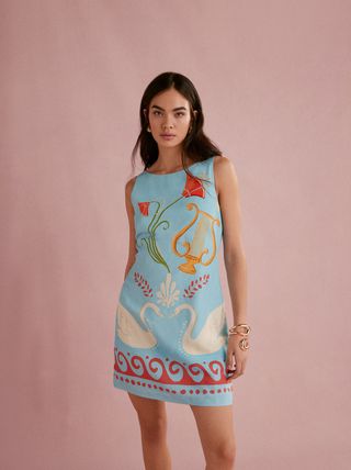 Marina Blue Cygnus and Lyra Print Mini Dress