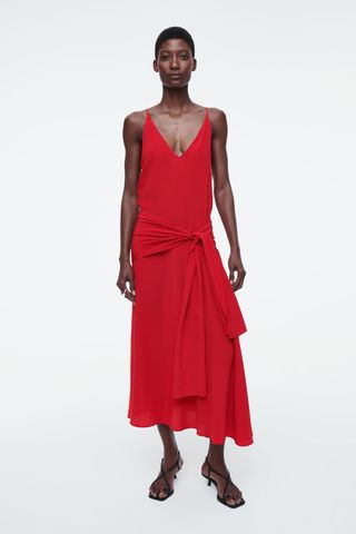 Asymmetric Tie-Waist Silk Dress