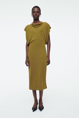 cos, Draped Cowl-Neck Midi Dress