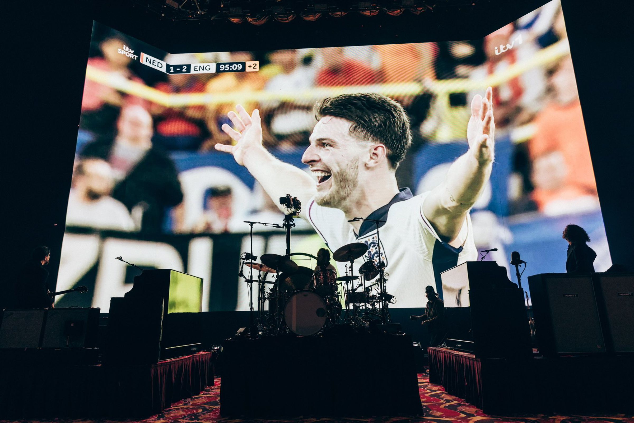 The Killers playing London’s O2 arena as England wins their match against The Netherlands in the Euro 2024 semi-finals