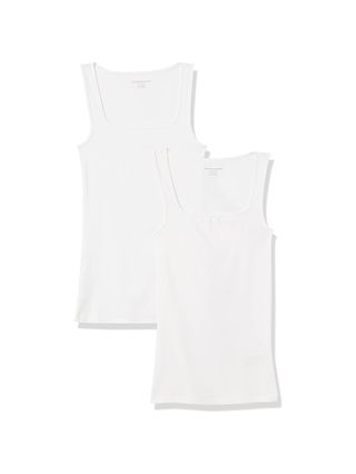 Amazon Essentials Women's Slim Fit Square Neck Tank, Pack of 2, White, Medium