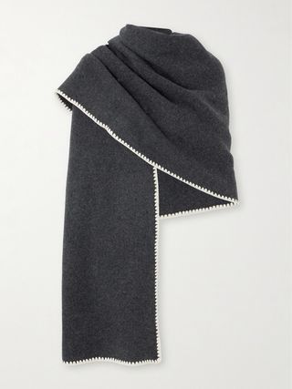 Embroidered Wool-Blend Scarf