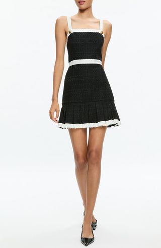 Clarine Contrast Trim Pleated Tweed Minidress