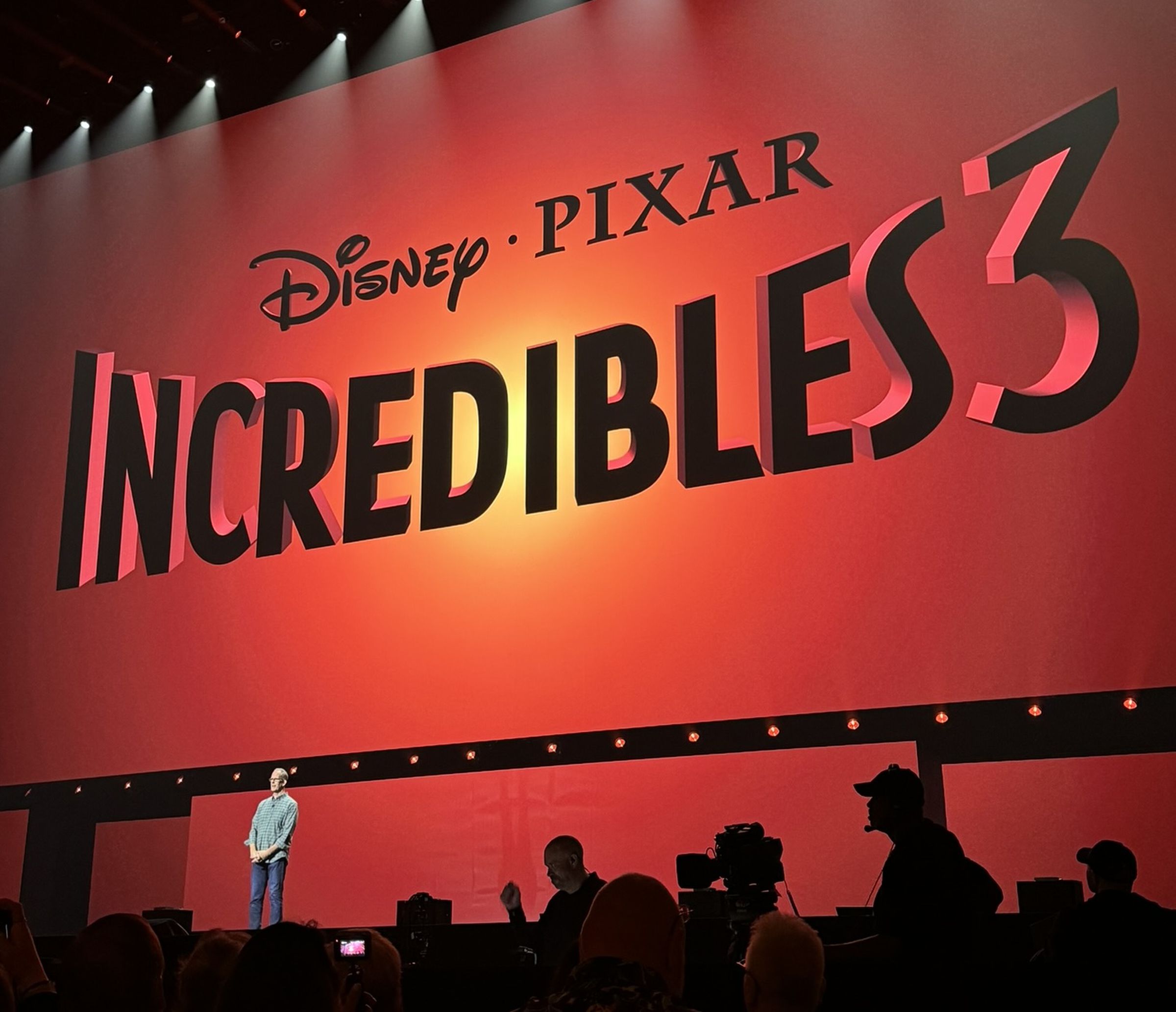 Logo for ‘Incredibles 3’ movie shown onstage at the D23 event.