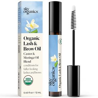 Sky Organics - Organic Lash & Brow Oil & Applicator - Eyelash Serum - Castor Oil Organic - Moringa, Amla, Vitamin E - Lashes, Eyebrows - Hair Oil - Self Care, Beauty - Gifts for Women - .4 Fl Oz, 12ml