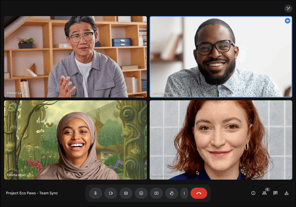 Four separate images of people talking over a video call.