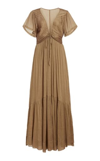 Agathe Tie-Detailed Cotton-Silk Maxi Dress