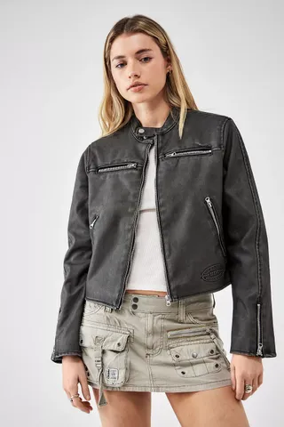 Topstitched Leather Jacket