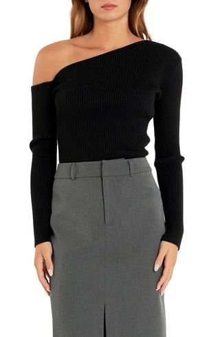 Ribbed One-Shoulder Sweater