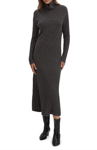 Cady Long Sleeve Wool Blend Rib Sweater Dress