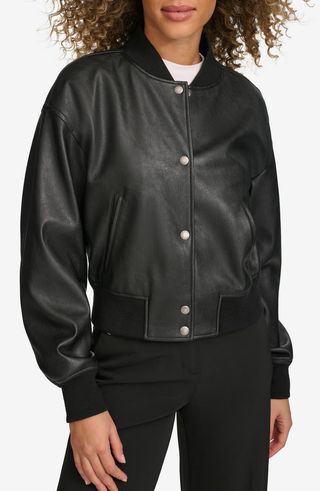 Relaxed Faux Leather Bomber Jacket