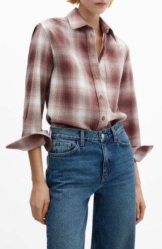 Plaid Cotton Blend Flannel Button-Up Shirt