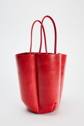 Red Leather Mini Bucket Bag