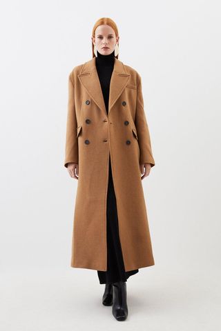 Karen Millen, Petite Italian Manteco Wool Blend Double Breasted Tailored Midaxi Coat