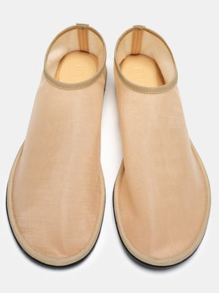 (pre-Order) Sock Leather-Trimmed Mesh Flats, Beige