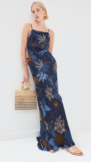 Night Jungle Navy Blue Slip Dress