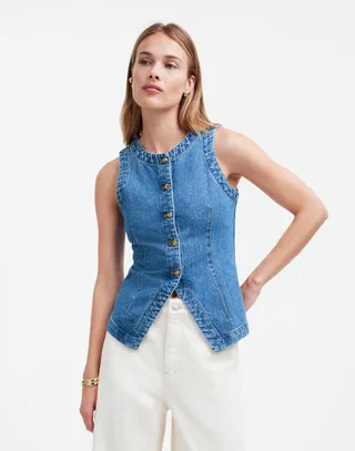 Denim Crewneck Vest in Java Wash