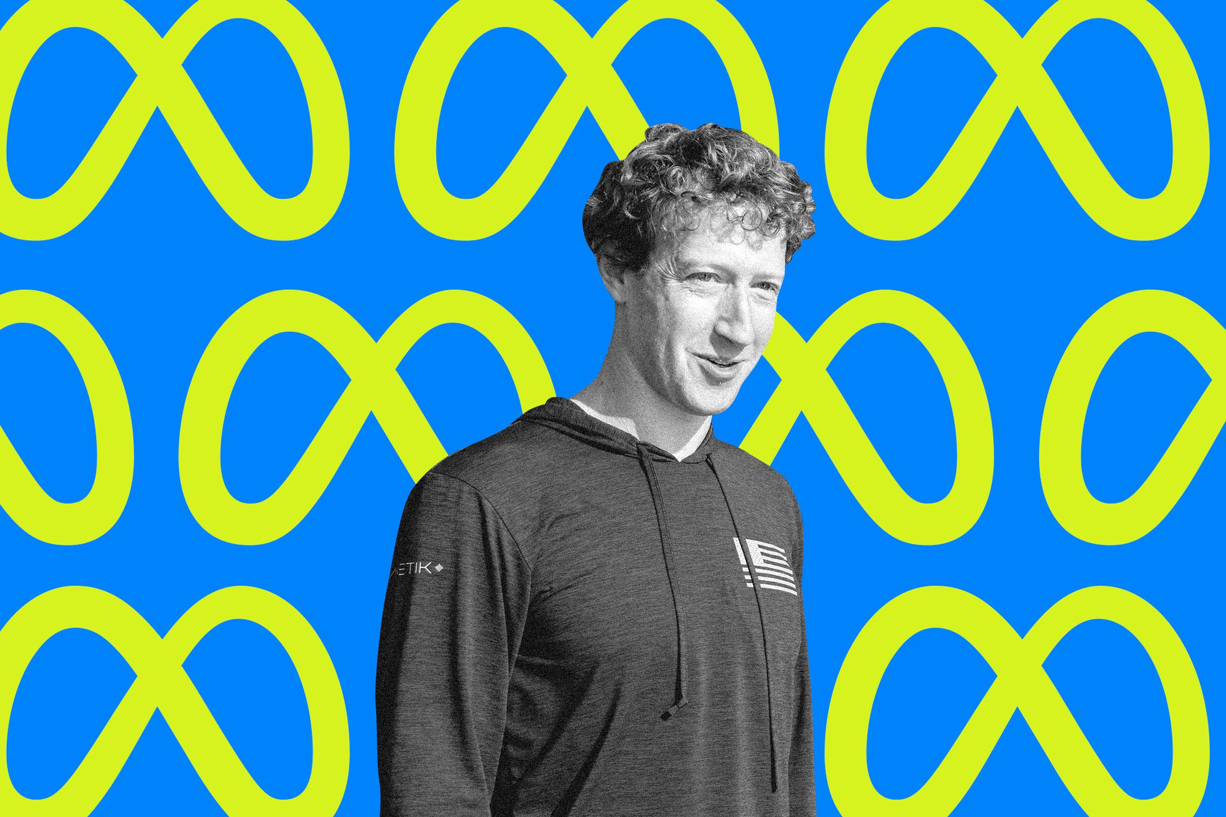 Graphic collage of Mark Zuckerberg.