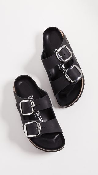 Birkenstock Arizona Big Buckle Sandals in Black With Silver Hardware