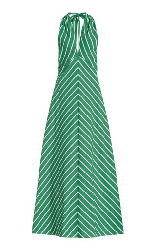 STAUD Dawn Striped Stretch-Cotton Halter Maxi Dress