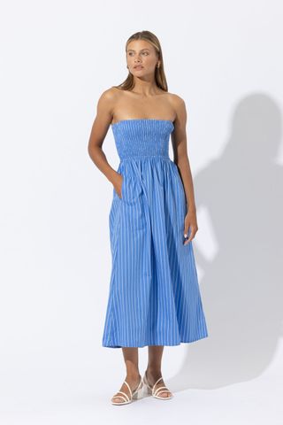 LUSANA Dion Poplin Midi Dress in Pinstripe