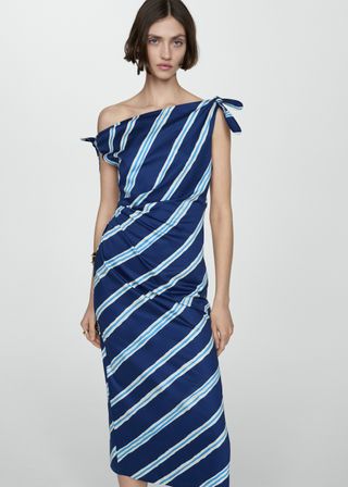 MANGO Striped Dress Bare Shoulders