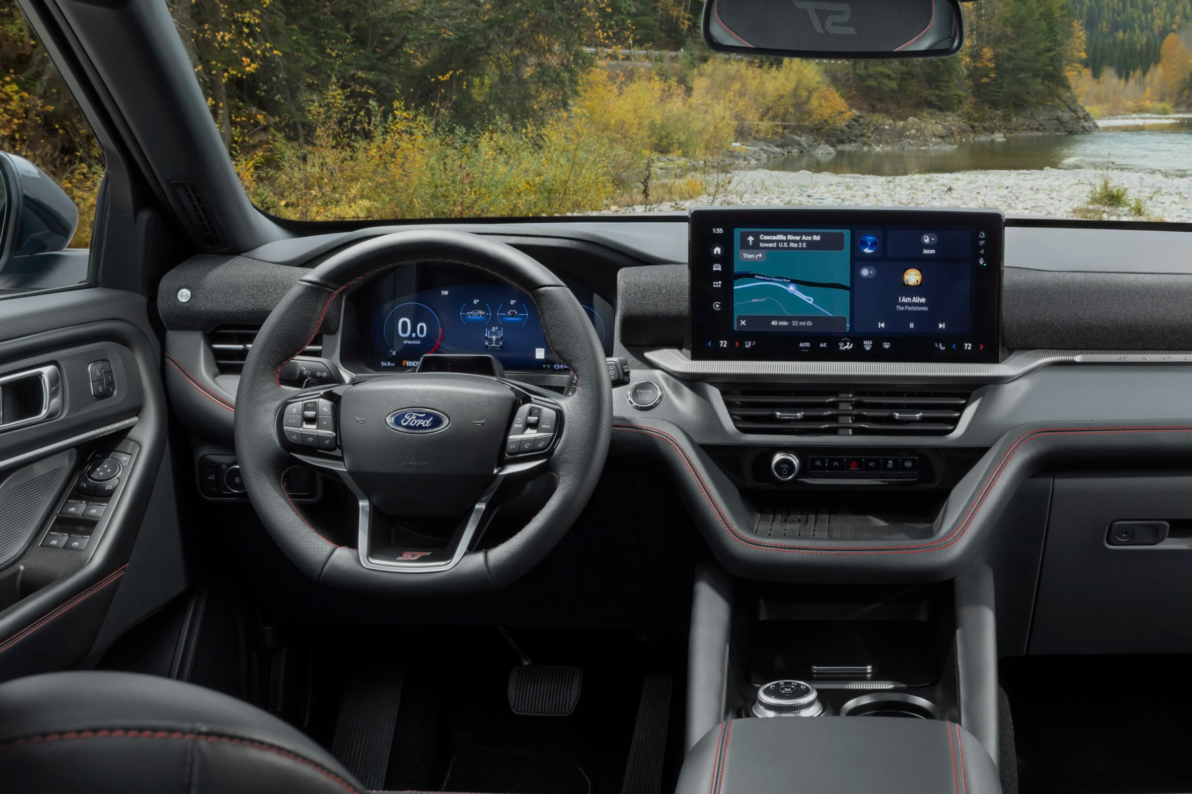 interior of Ford Explorer with touchscreen showing map