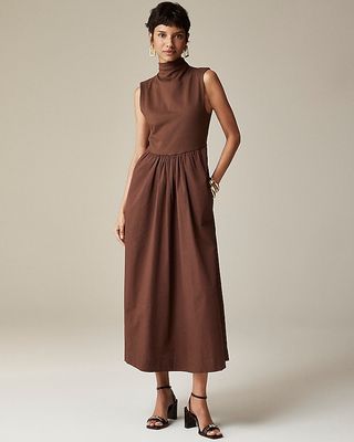 Fitted Knit Mockneck Dress With Poplin Skirt