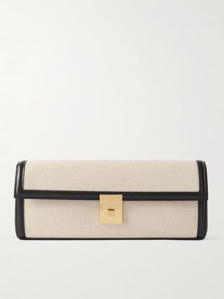 Paris Leather-Trimmed Canvas Clutch