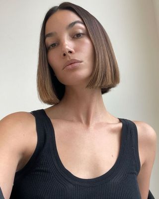 Lily Aldridge with laser cut bob