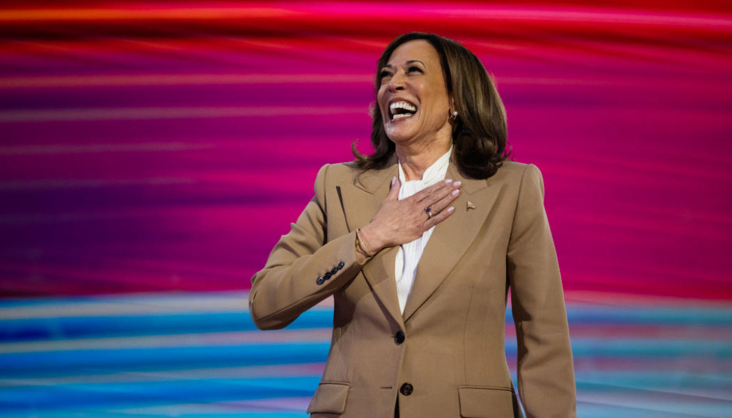 VP Kamala Harris Rocks A Tan Chloé Suit During Surprise Appearance On First Night of DNC, X Loves The Energy