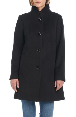 High Neck Wool Blend Coat