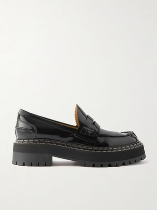 Lug Sole Glossed-Leather Platform Loafers