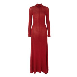 Stretch-Wool Turtleneck Maxi Dress