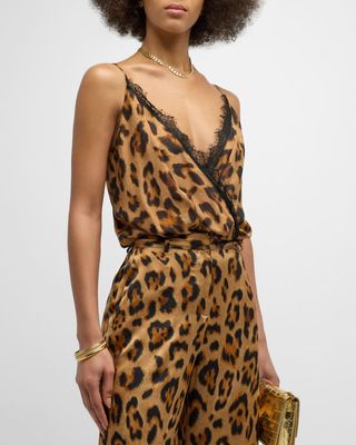 L'Agence, Jaxon Leopard Lace-Trim Bodysuit