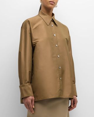 Button-Front Taffeta Shirt