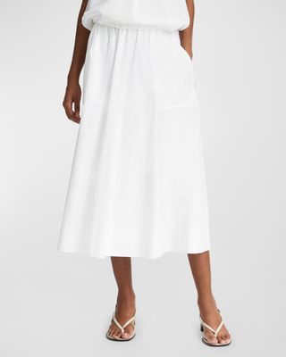 Gathered Utility Zip-Pocket Cotton Midi Skirt