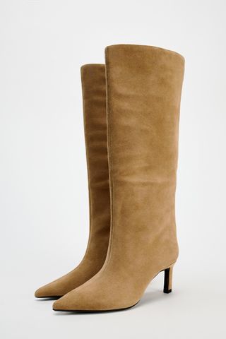 Heeled Suede Knee High Boots