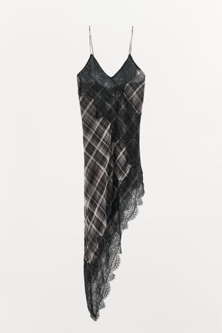 Asymmetric Plaid Lace Dress