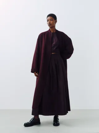 John Lewis Wrap Double Front Coat, Burgundy