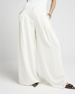 River Island, Cream pleated wide leg trousers