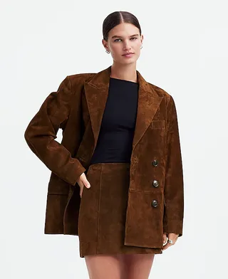 Madewell, Alexa Chung for Madewell Double-Breasted Blazer in Suede