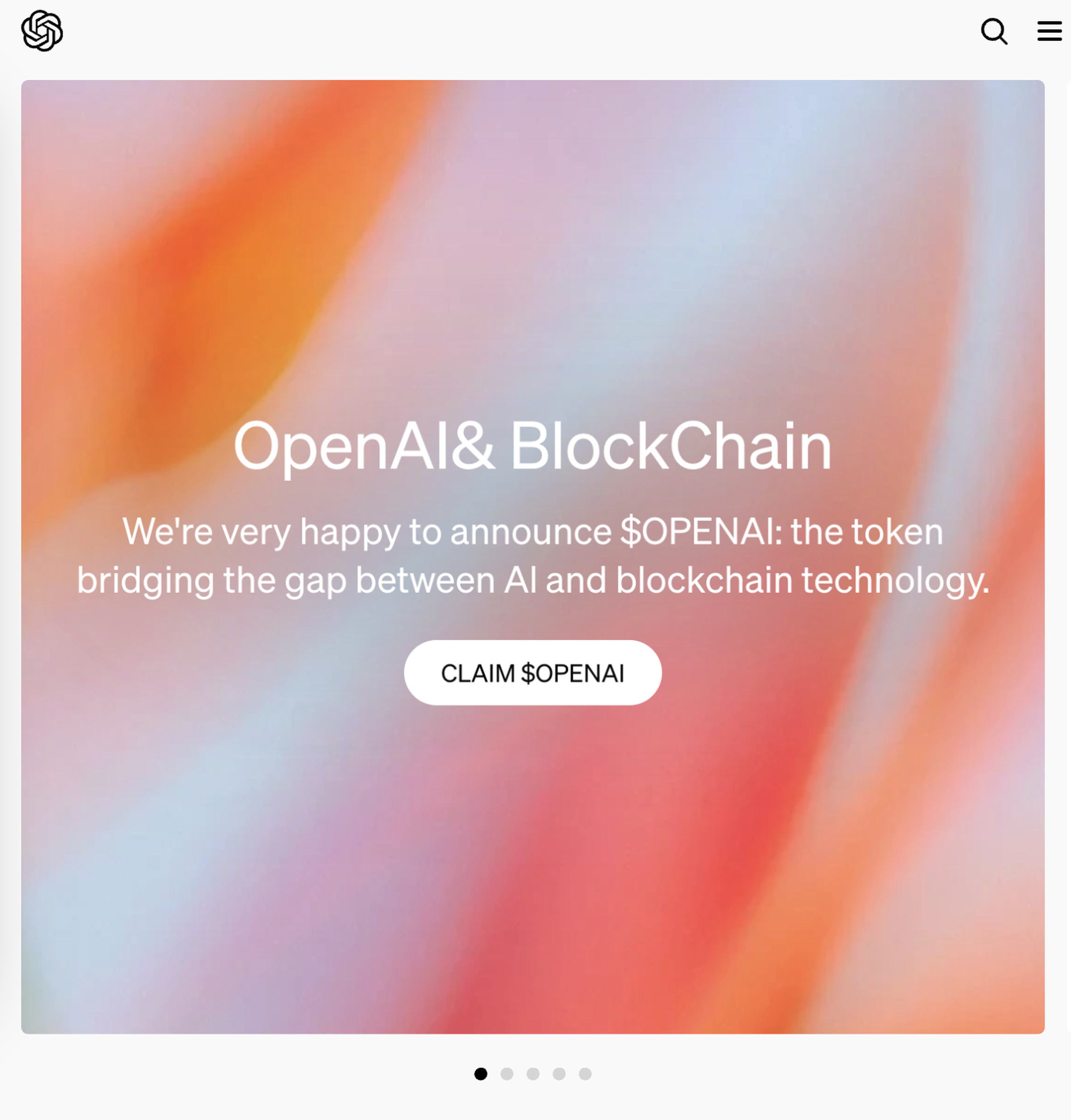 A screenshot from the spoofed OpenAI website shilling cryptocurrency.